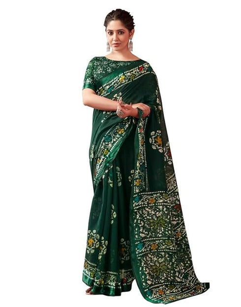 Vasthrlay Womens Printed Unstitched Green Saree