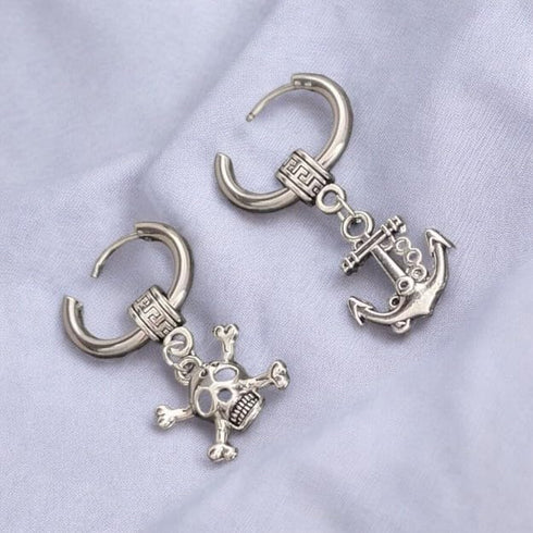 M Men Style Gothic Skeleton Head with Wheel Ship Anchor Ship Piercing Jewelry