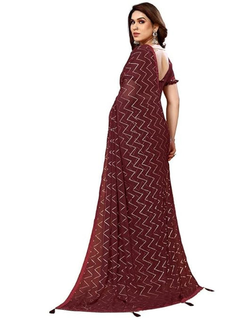 Vasthrlay Georgette Printed Unstitched Maroon Saree