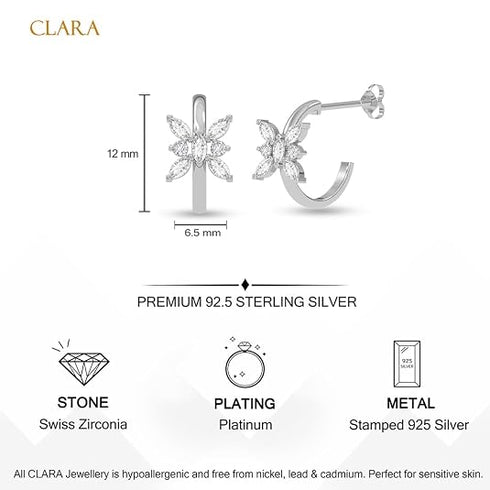 CLARA 925 Sterling Silver Hoop Bali Earrings | Platinum Plated