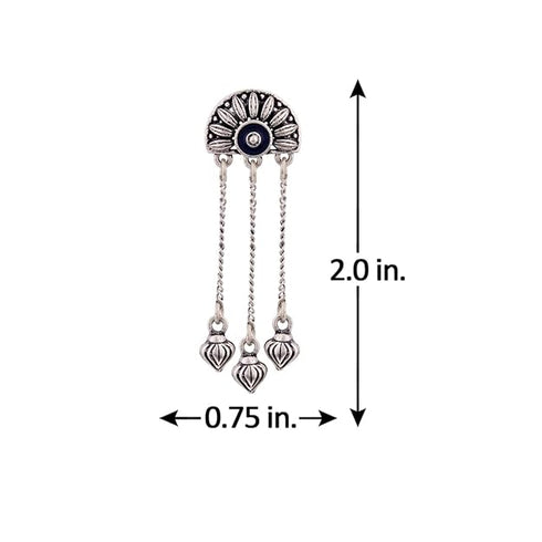 Voylla Oxidised Silver-Plated Mandala Half Moon Tassel Earrings for Women & Girls