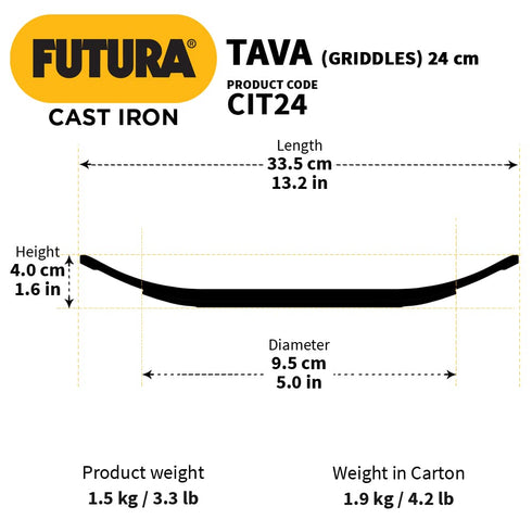 Hawkins Futura 24 cm Cast Iron Tava Cast Iron Tawa for Roti