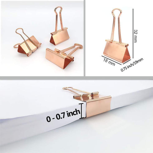Anup Torda Rose Gold Binder Clips | 19 mm Small Metal Paper Clamps | Pack of 40