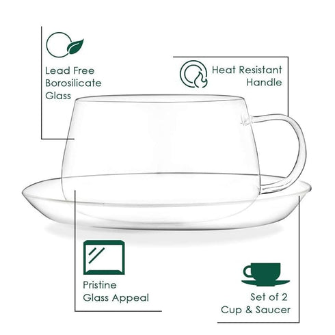 Vahdam Tea Glitter Borosilicate Glass Cup & Saucer (Set Of 2)