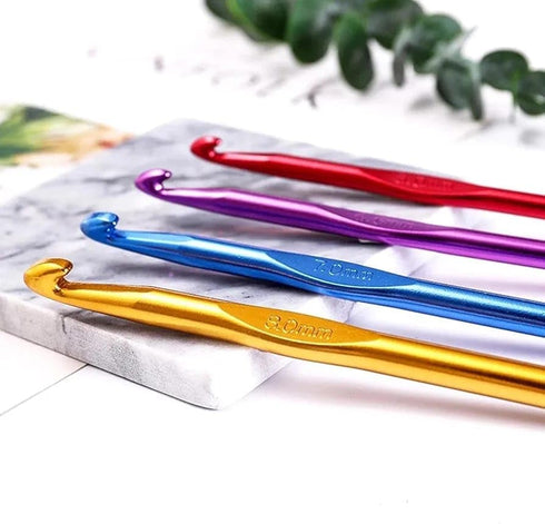 12 Pcs Aluminium Crochet Hooks Set Multicolor Knitting Needles Kit 2mm