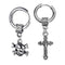 M Men Style Gothic Skeleton Head Cross Titanium Steel Silver Stainless Hoop Earrings