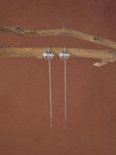 CLARA 925 Sterling Silver Sui Dhaga Threader Earrings Ball