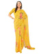 Vasthrlay Womens Yellow1 Daisy Floral Prints Linen Saree With Zari Border And Unstitched Blouse Piece