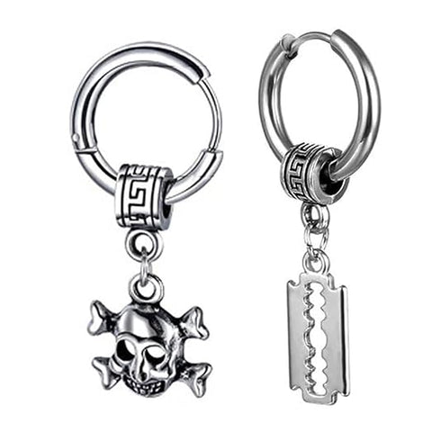 M Men Style Men Gothic Skeleton Head With Razor Blade Titanium
