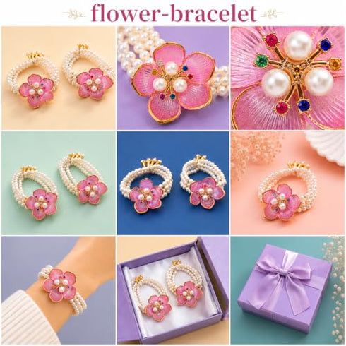 Handcrafted Floral Pearl Bracelet Premium Meenakari Work with Multicolour Stones Pink Pearl Flower Bracelet