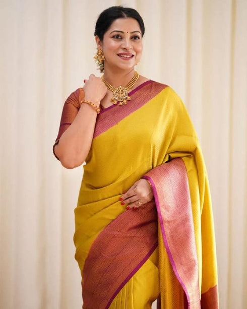 Vasthrlay Yellow Kanjivaram Saree