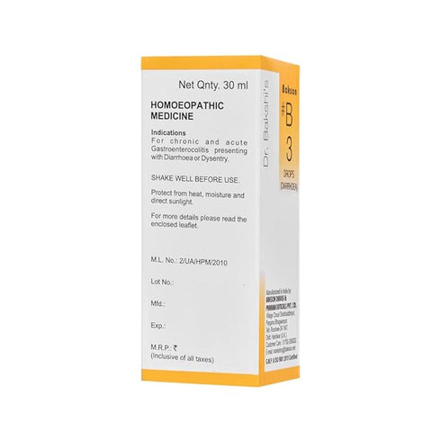 Dr. Bakshi's BAKSON'S HOMOEOPATHY # B 3 Diarrhoea Drops (30 ml)