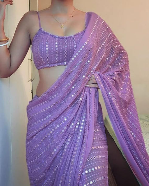Vasthrlay Lavender Georgette Sequins Saree