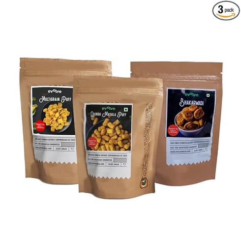 Evolve Snacks | Multigrain Puff| Quinoa Masala Puff | Baked Bhakarwadi