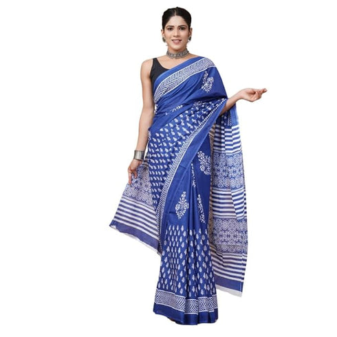 Leel Mulmul Cotton Fabric Beautiful Jaipuri Hand Block Printed Work Soft Cotton Saree