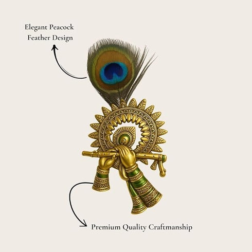 Handcrafted Krishna Flute Brooch with Peacock Feather