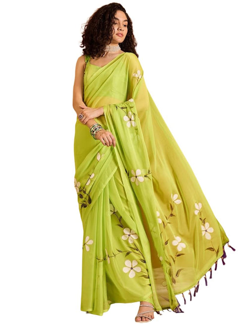 Vasthrlay Floral Tassels Yellow Traditional