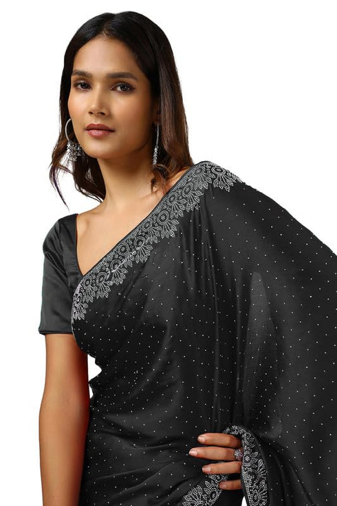 Vasthrlay Black Satin Saree