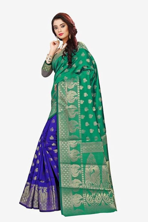 Vasthrlay Kanjeevaram Green Blue Ethnic Wear