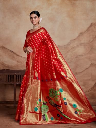 Vasthrlay Silk Blend Woven Paithani saree With Blouse Piece | Wedding Saree | Heavy Saree