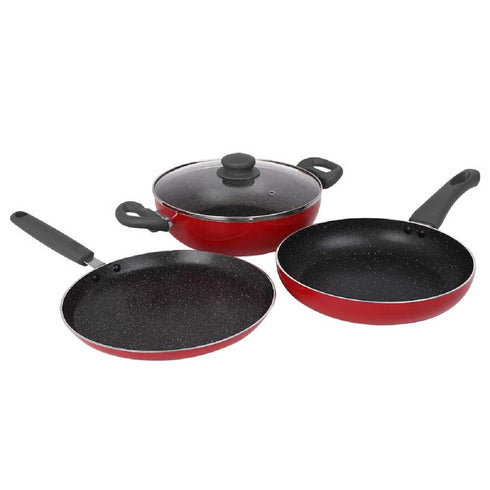 Prestige Omega Granite Non-Stick 3 Pc Cookware Set with Glass Lid