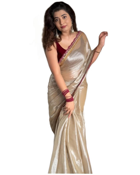 Vasthrlay Wine Embroidery Unstitched Saree