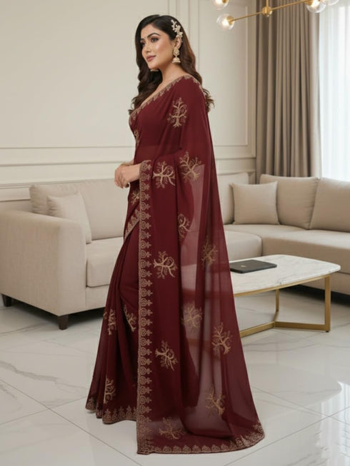 Vasthrlay Georgette Traditional Az Ys Pehenva Brown Rr Ethnic Wear