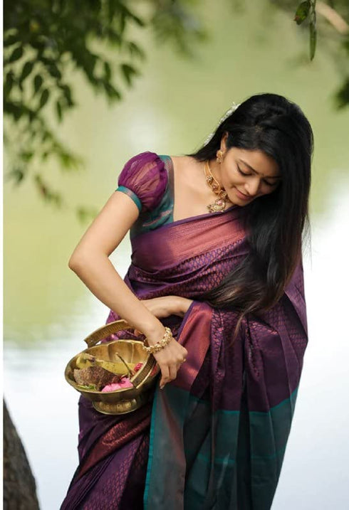 Vasthrlay Purple Kanjivaram Wedding Saree