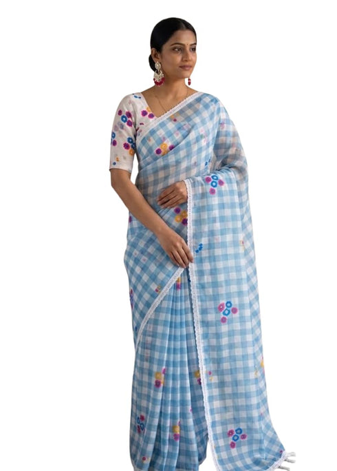 Vasthrlay Checks Floral Tassel Lightweight