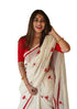 Vasthrlay Traditional Bengali Linen Red Floral Motifs And Border Saree With Matching Unstitched Attached Blouse