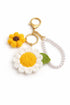 Handmade Crochet Sunflower with Daisy Keychain and Pearl Loop