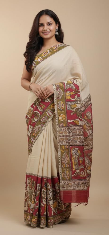 Vasthrlay Kalamkari Printed Cotton Linen Traditional
