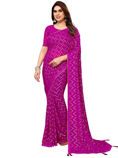 Vasthrlay Georgette Printed Unstitched Maroon Saree