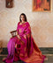 Vasthrlay Dark Pink Golden Kanjivaram Wedding Saree With Blouse