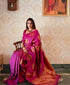 Vasthrlay Dark Pink Golden Kanjivaram Wedding Saree With Blouse