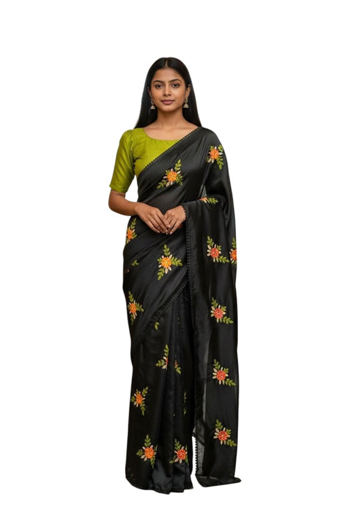 Vasthrlay Vichitra Embroidery Brown Black