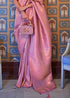 Vasthrlay Womens Kanjivaram Silk Pink Saree With Zari Woven Saree With Blouse Piece