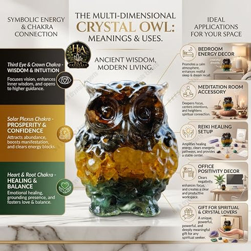 Money Magnet Crystal Owl for Wealth Prosperity & Good Luck | Feng Shui Crystal Owl Statue for Home Decor