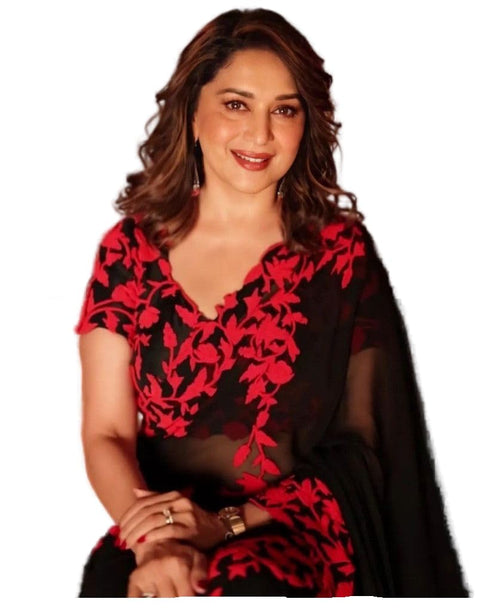 Vasthrlay Black Georgette Embroidery Unstitched Saree