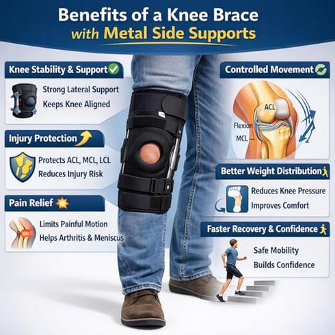 Open Patella Hinged Knee Immobilizer | Brace Knee Cap | Knee Belt Support for Joint Pain Relief Men and Women