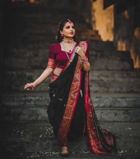 Vasthrlay Black Banarasi Saree