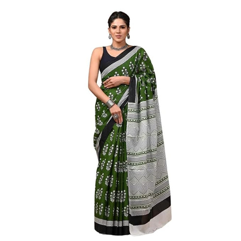 Leel Mulmul Cotton Fabric Beautiful Jaipuri Hand Block Printed Work Soft Cotton Saree