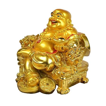 HC VILLA Feng Shui Laughing Buddha Happy Man for Happiness and Money Wealth Sitting on Chair