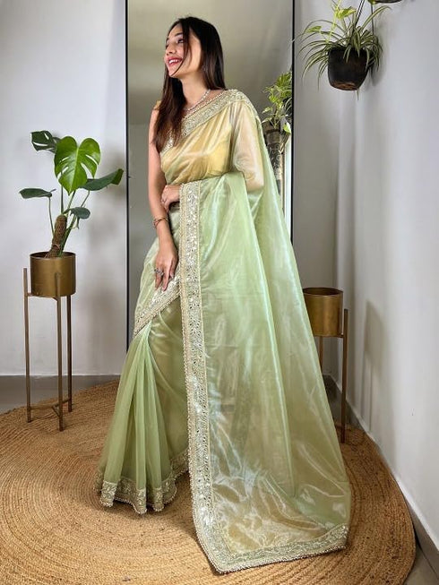 Vasthrlay Lavender Embroidery Unstitched Saree