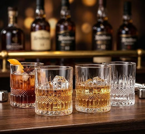 Crystal Whiskey Glasses Set of 6 - 300ml Old Fashioned Cocktail Tumblers