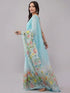 Vasthrlay Blue Printed Linen Saree With Unstitched Blouse Piece