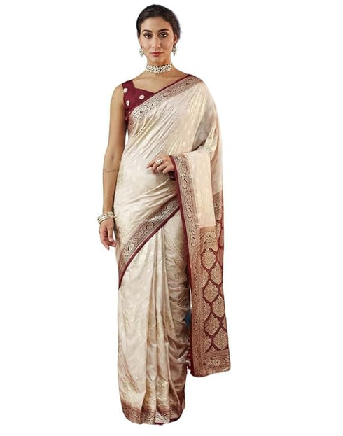 Vasthrlay Banarasi Jacquard Unstitched White Saree