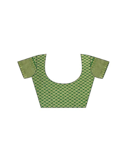 Vasthrlay Womens Kanjivaram Red And Green Saree With Green Unstitched Blouse Piece