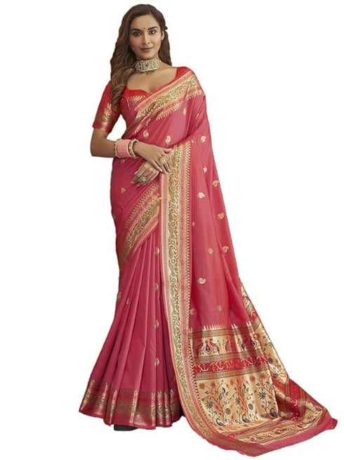 Vasthrlay Paithani Jacquard Unstitched Pink Saree