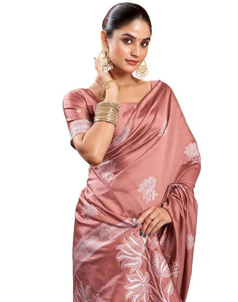 Vasthrlay Womens Kanjivaram Unstitched Dusty Pink Saree